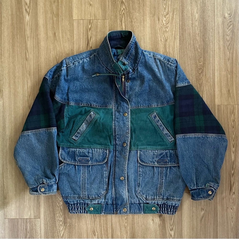 VTG Current Seen Denim and Green Plaid Men's Jacket